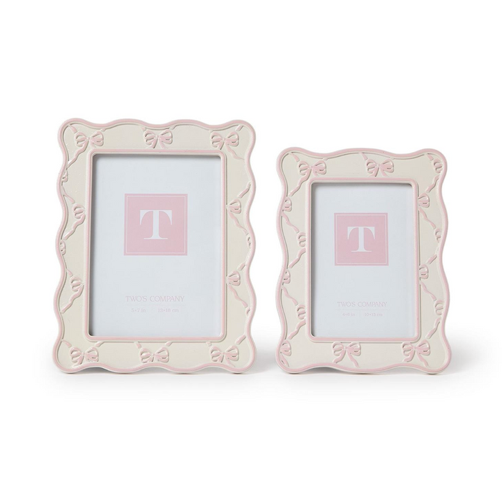  Scalloped Edge Photo Frames with Ribbon Bow Detail Includes 2 Sizes: 4" x 6" and 5" x 7" (stands horizontally and vertically