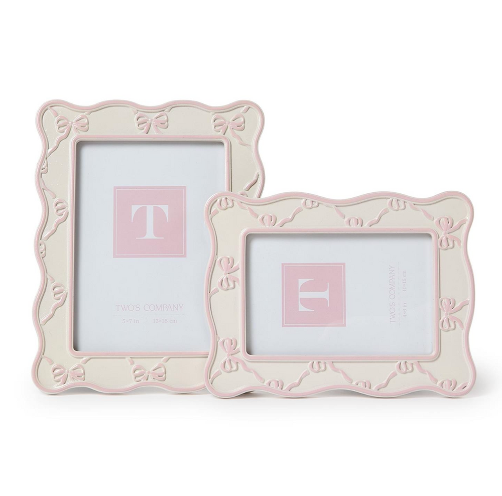  Scalloped Edge Photo Frames with Ribbon Bow Detail Includes 2 Sizes: 4" x 6" and 5" x 7" (stands horizontally and vertically