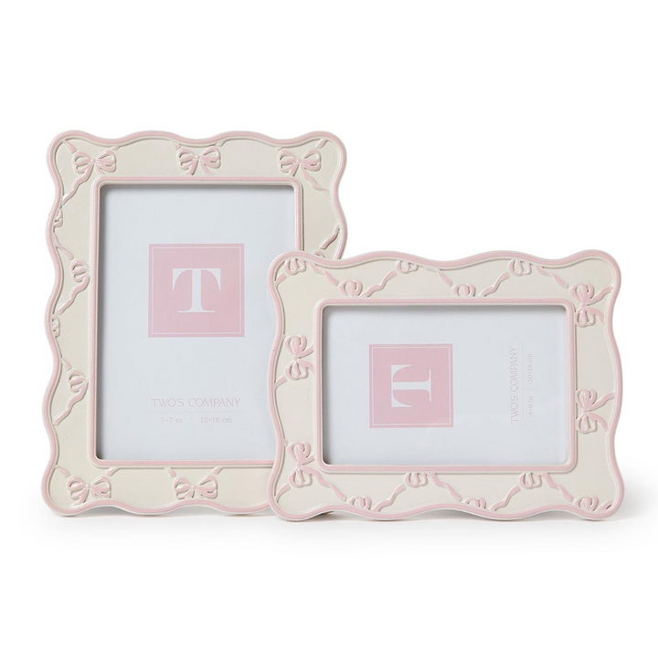  Scalloped Edge Photo Frames with Ribbon Bow Detail Includes 2 Sizes: 4" x 6" and 5" x 7" (stands horizontally and vertically