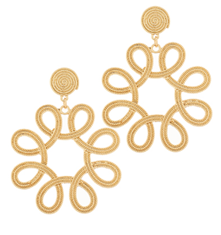 Gold loop statement earrings with an open floral-inspired design | Walker Boutique