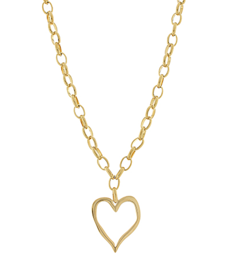 Gold open heart pendant necklace with a paperclip chain. | Walker Boutique