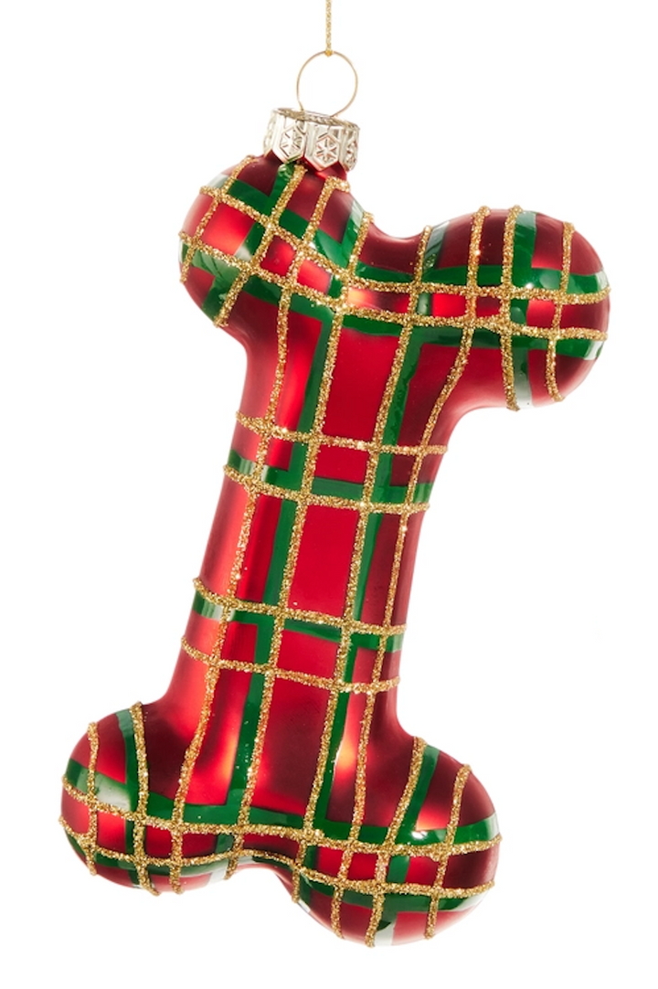 PLAID DOG BONE ORNAMENT