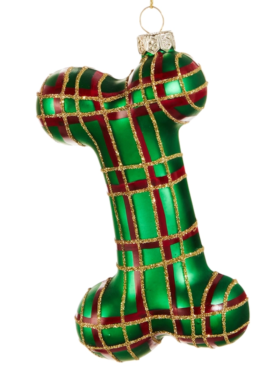 PLAID DOG BONE ORNAMENT