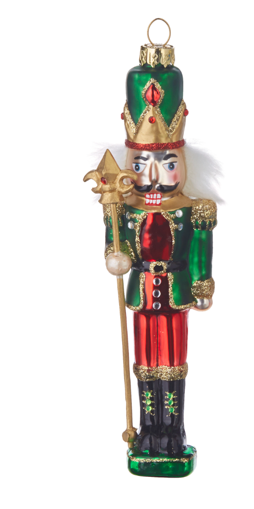CLASSIC GLASS NUTCRACKER WITH HIAR ORNAMENT