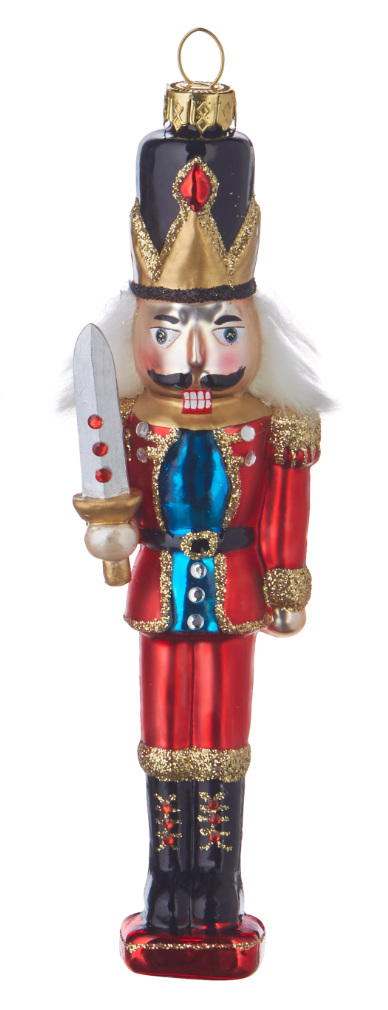 CLASSIC GLASS NUTCRACKER WITH HIAR ORNAMENT