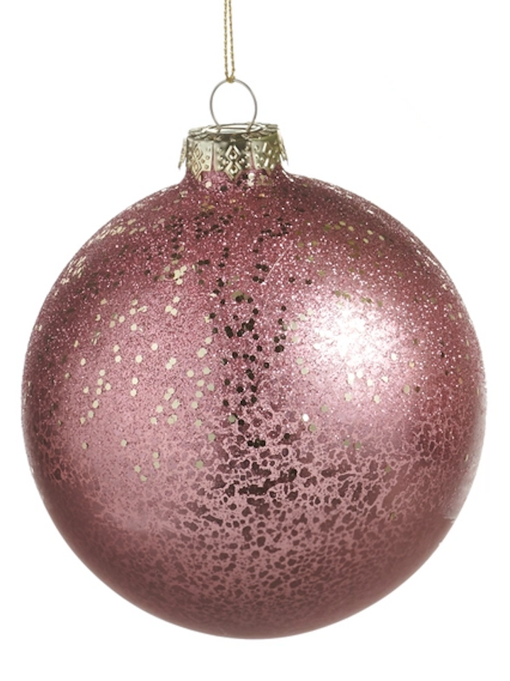 ANTIQUED BALL WITH GLITTER ORNAMENT