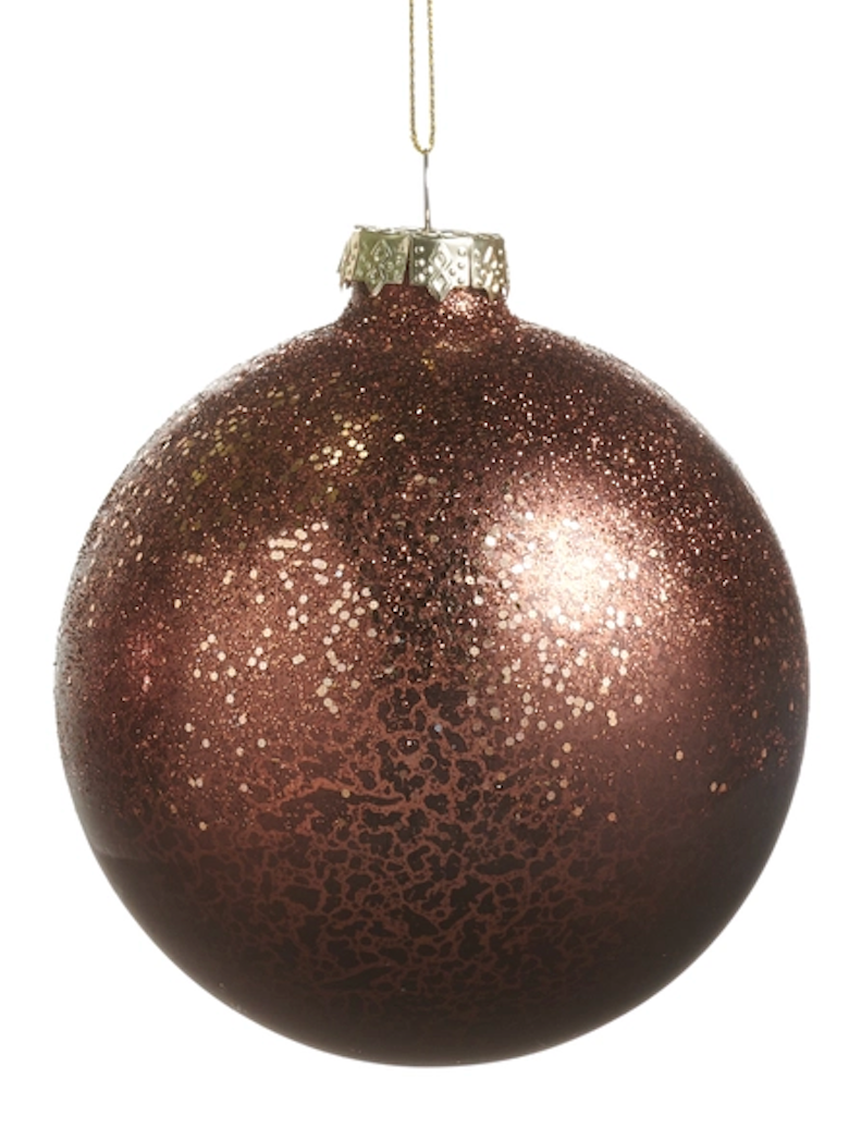 ANTIQUED BALL WITH GLITTER ORNAMENT