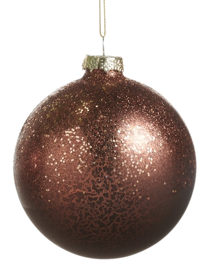 ANTIQUED BALL WITH GLITTER ORNAMENT