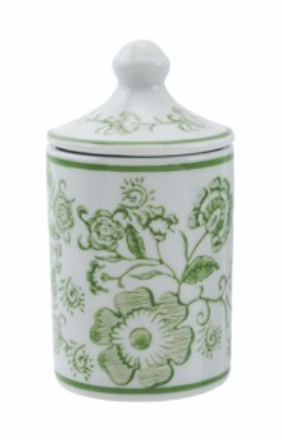 GREEN & WHITE HAND STAMPED SPICE JARS