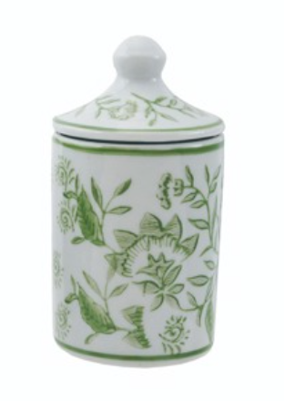 GREEN & WHITE HAND STAMPED SPICE JARS