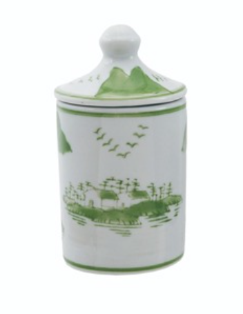 GREEN & WHITE HAND STAMPED SPICE JARS