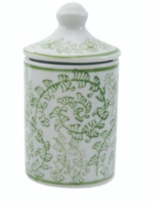 GREEN & WHITE HAND STAMPED SPICE JARS