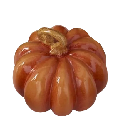 Glossy orange ceramic pumpkin with a gold stem, perfect for fall and Thanksgiving décor | Walker Boutique