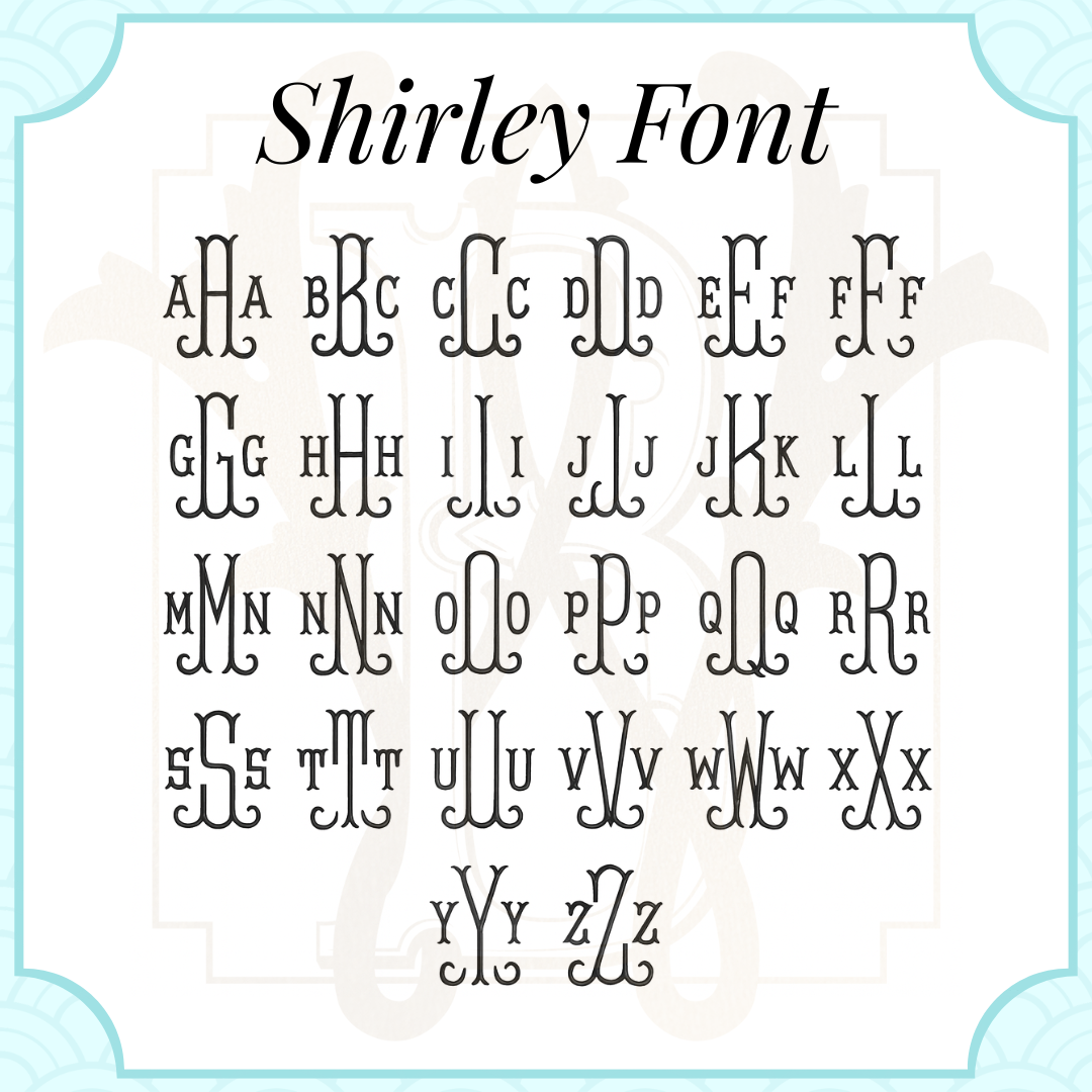 Shirley Font monogram letters on a light background
