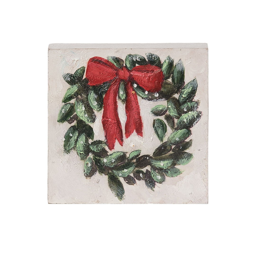 holiday wreath painted on block art