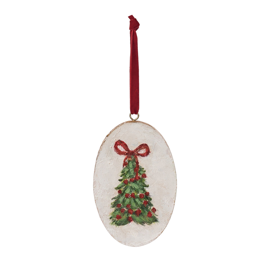 Decorative Christmas ornament with a tree design on a white background