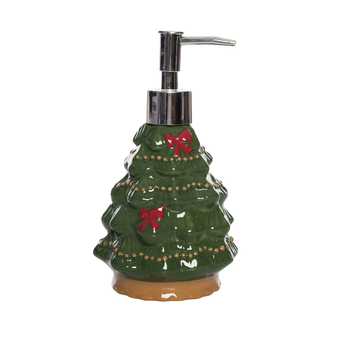 bow christmas tree soap dispenser on white background
