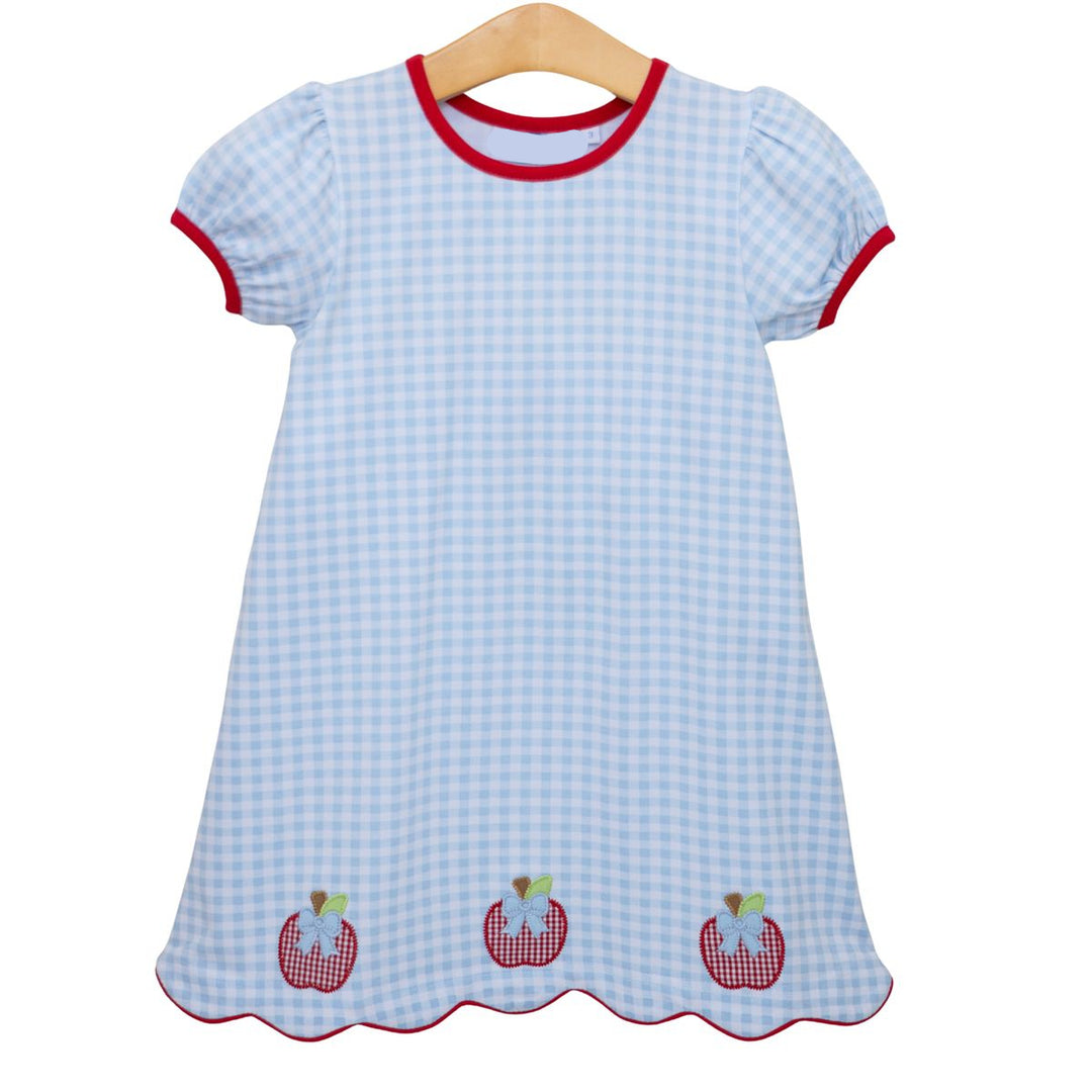 APPLE TRIO APPLIQUE BLUE CHECK DRESS
