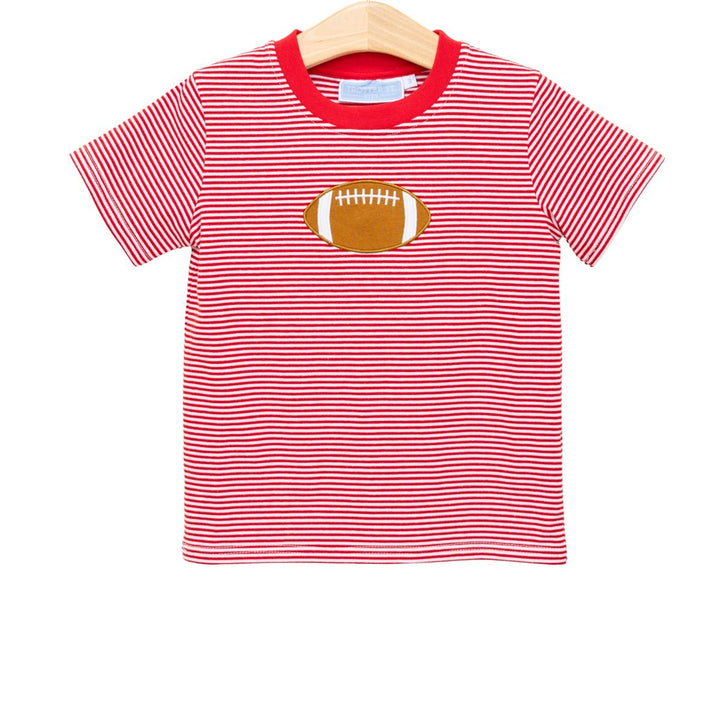 RED STRIPED FOOTBALL APPLIQUE SHIRT