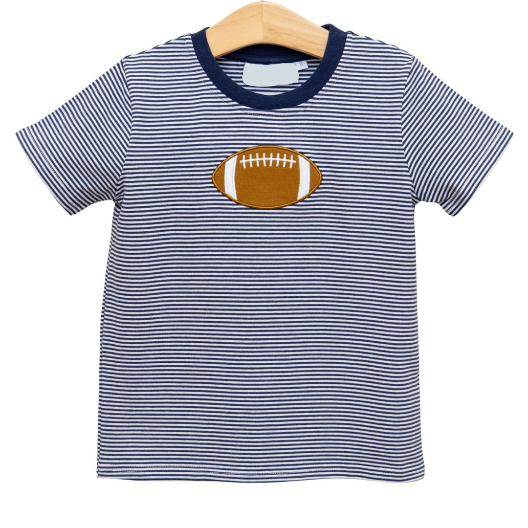 NAVY STRIPED FOOTBALL APPLIQUE SHIRT