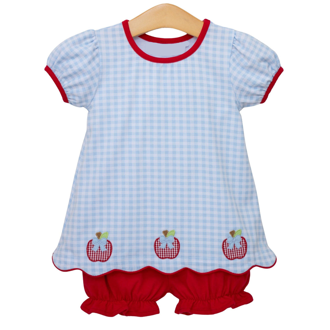 APPLE TRIO APPLIQUE BLUE CHECK BLOOMER SET