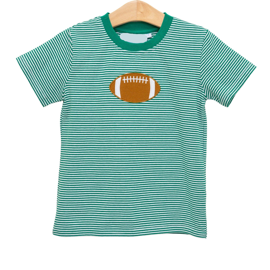 GREEN STRIPED FOOTBALL APPLIQUE SHIRT