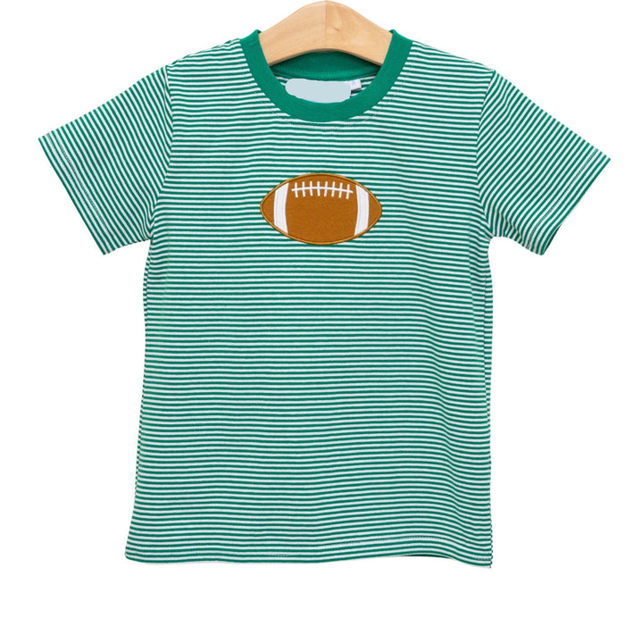 GREEN STRIPED FOOTBALL APPLIQUE SHIRT