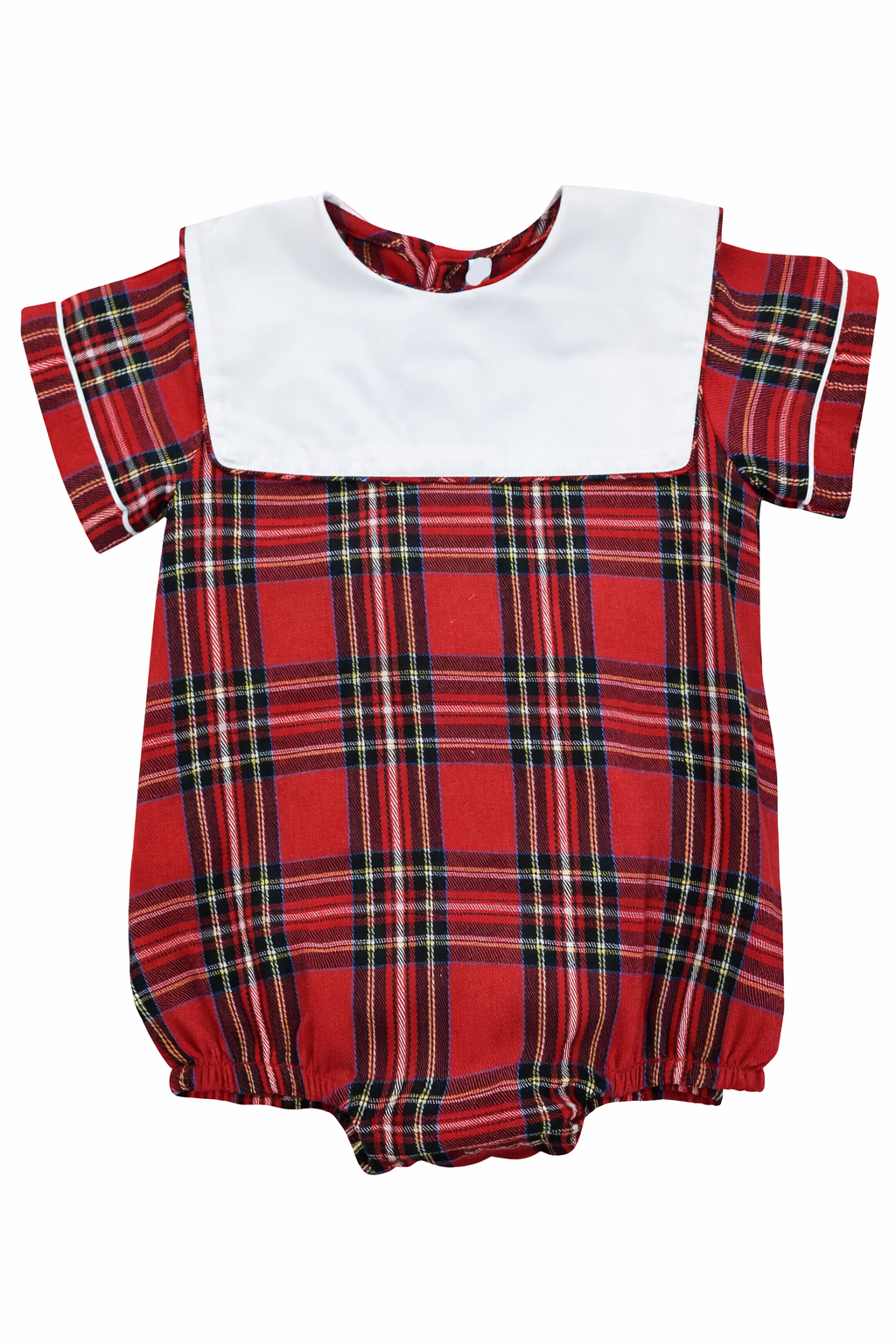 classic tartan plaid bubble with white collar bib on white background