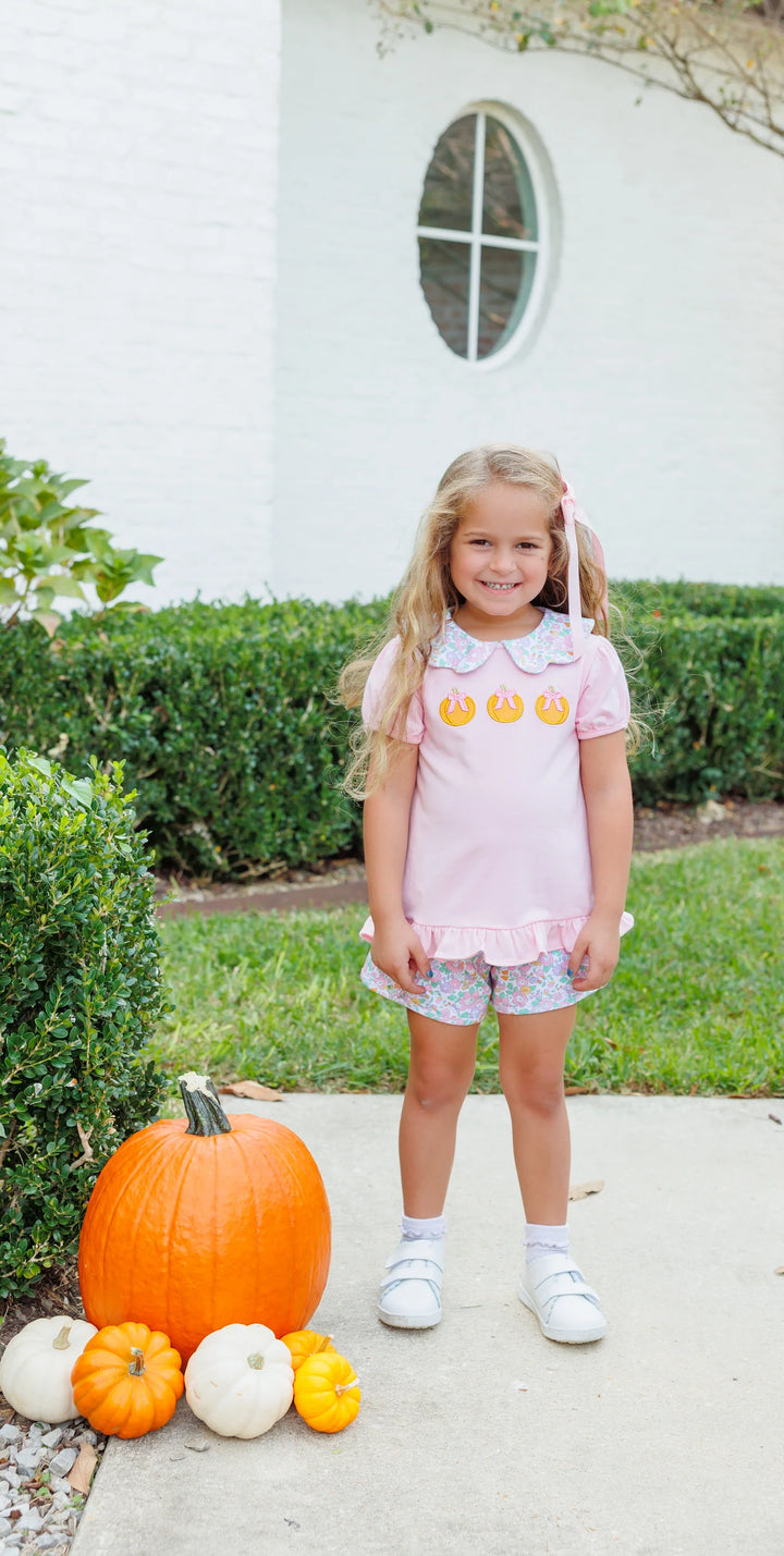 PUMPKIN MULTI FLORAL SCALLOP COLLAR SHORT SET
