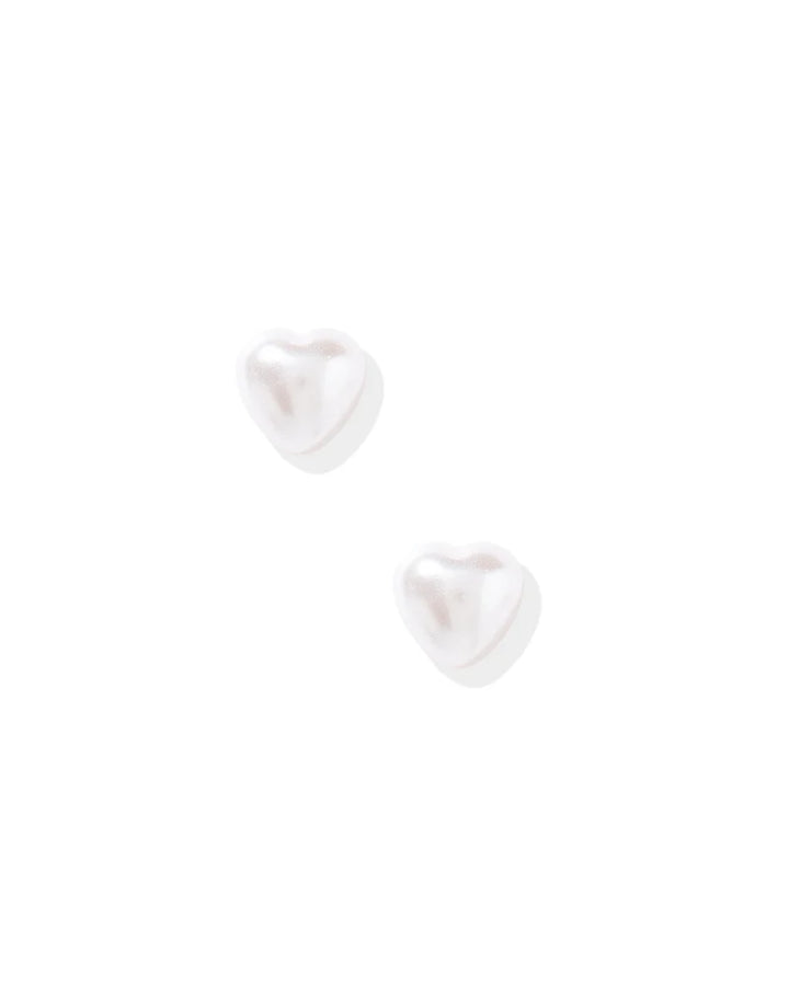 Lucia small pearl heart screwback stud earring worn on the ear for a sweet everyday look