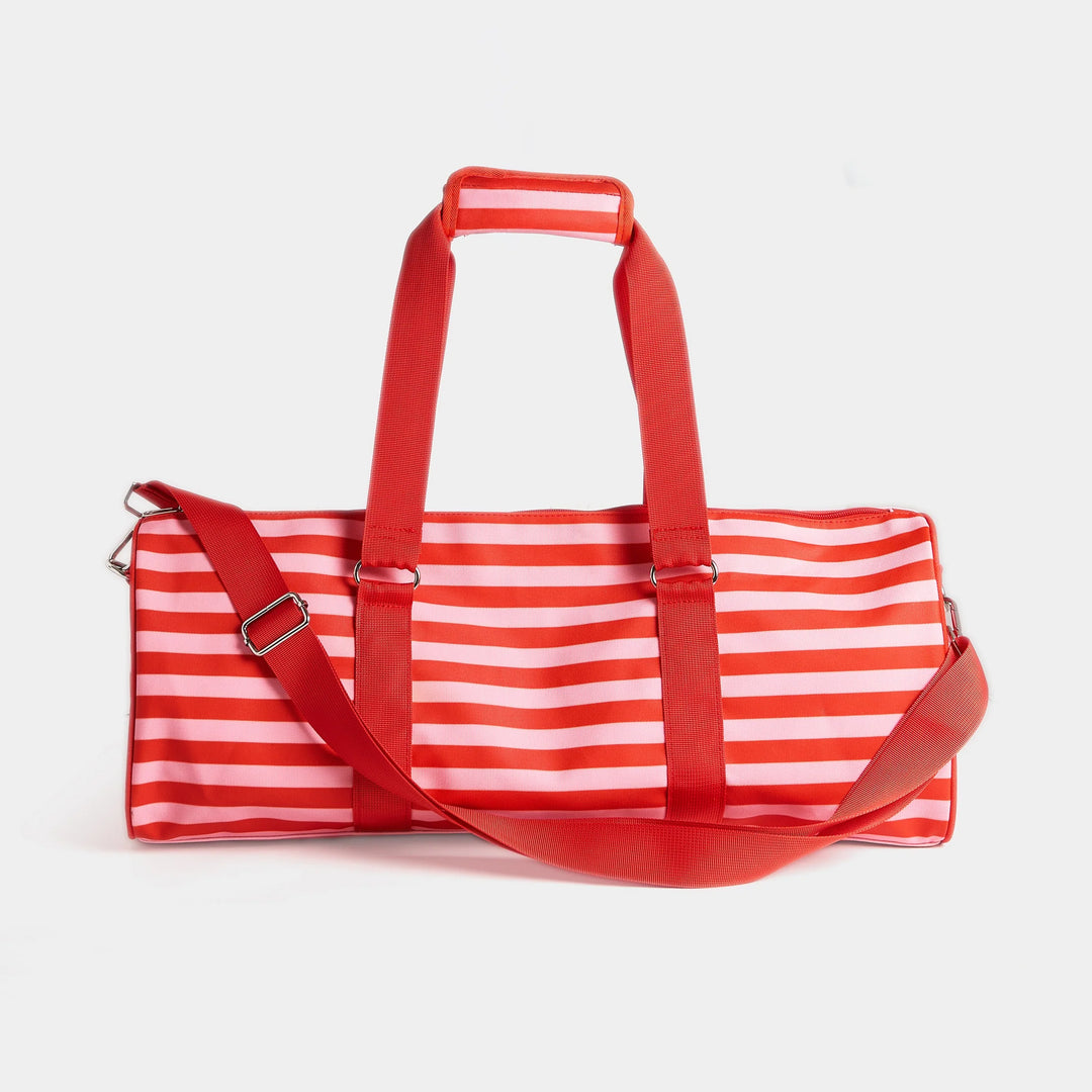 red and pink striped mahjohng carry bag