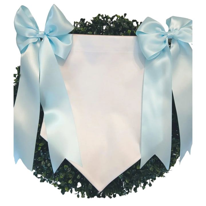 BABY BANNER WITH ICY BLUE BOWS WITH WHITE BANNER