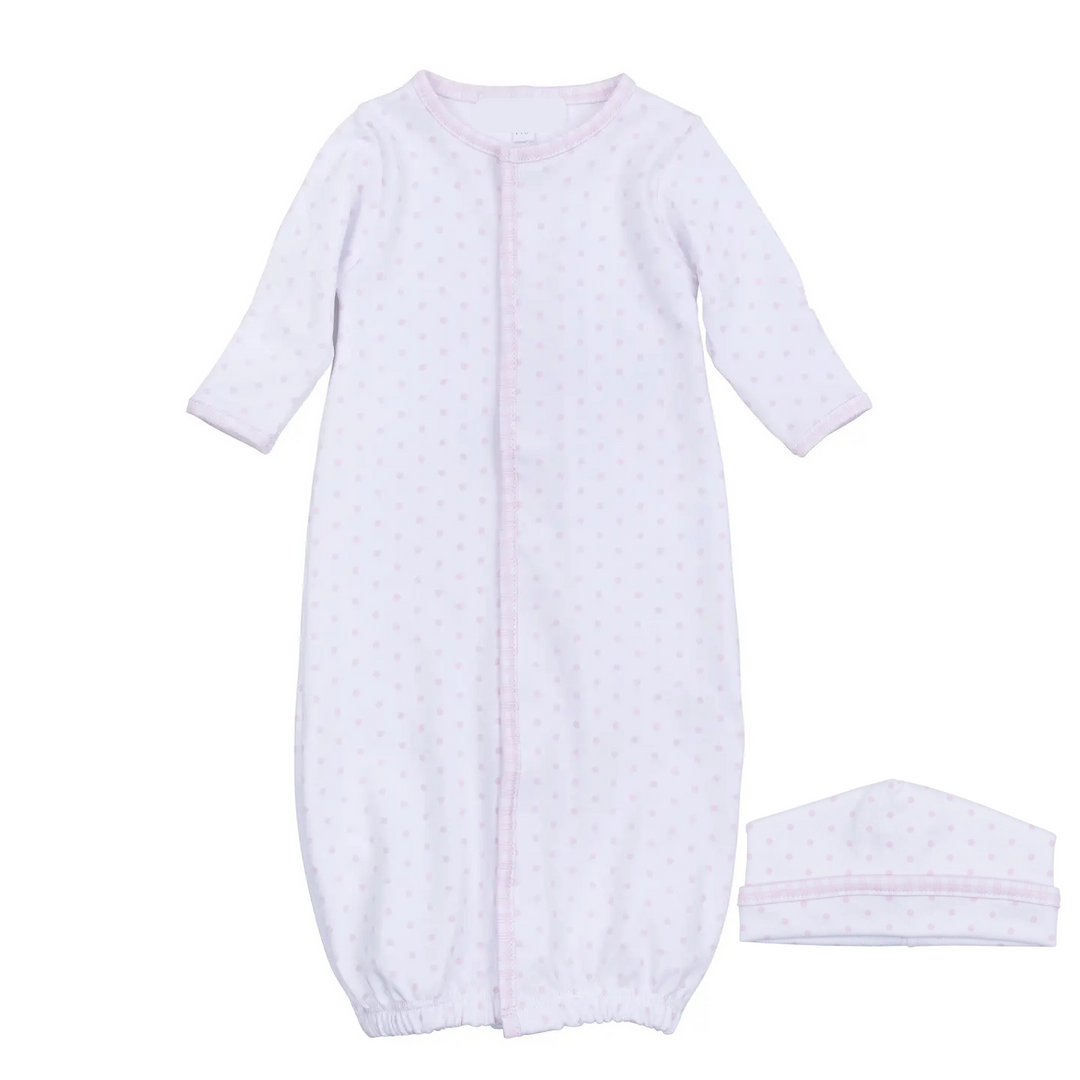 GINGHAM DOTS LIGHT PINK CONVERTER GOWN & HAT SET