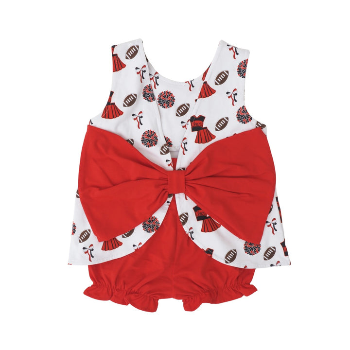 Red and white bloomer set with bow on a white background