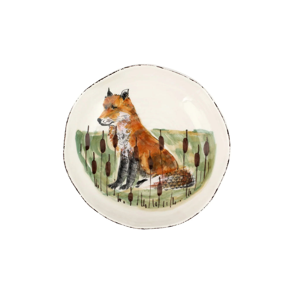 hand-painted fox pasta bowl