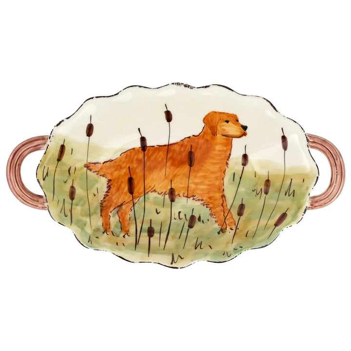 WILDLIFE HUNTING DOG HANDLED OVAL BOWL