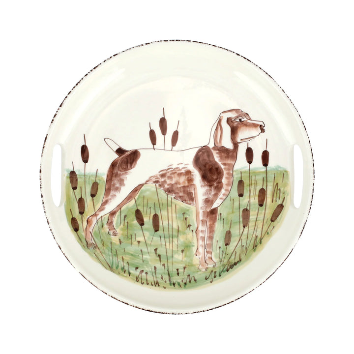 WILDLIFE SPANIEL HANDLED ROUND TRAY