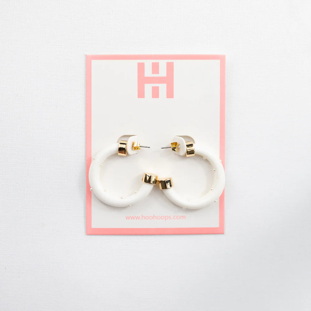 WHITE MINI HOOPS WITH PEARLS