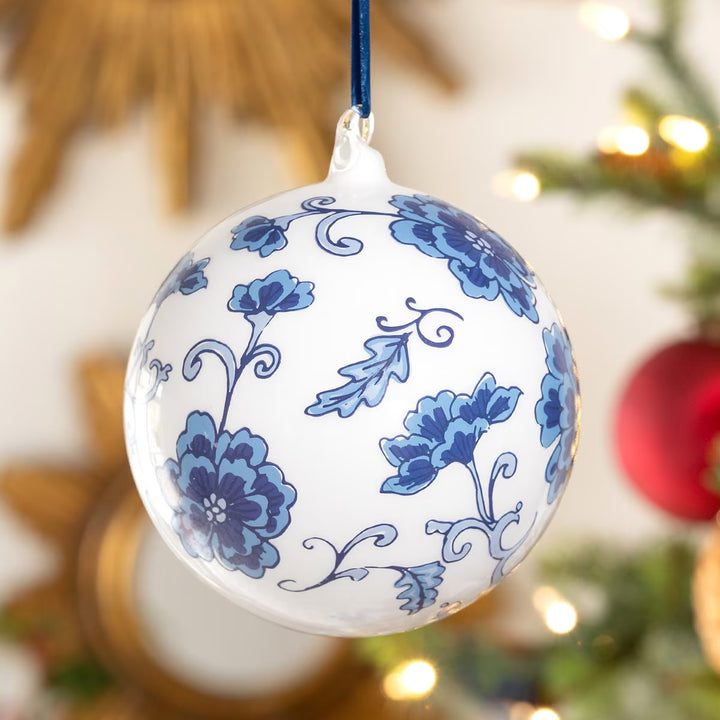 PEONY PATTERN GLASS BALL ORNAMENT