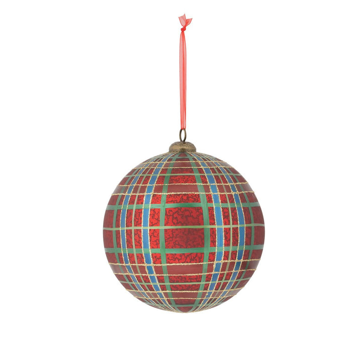 HAND PAINTED PLAID GLASS BALL ORNAMENT