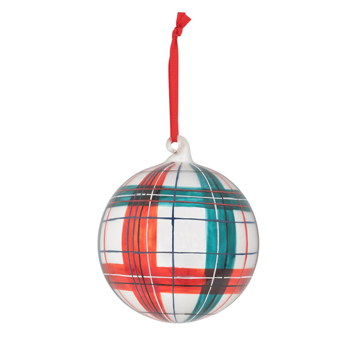 HAND PAINTED GLEN PLAID GLASS BALL ORNAMENT