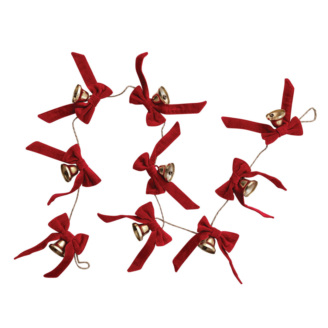 GOLD BELL GARLAND WITH RED VELVET BOWS