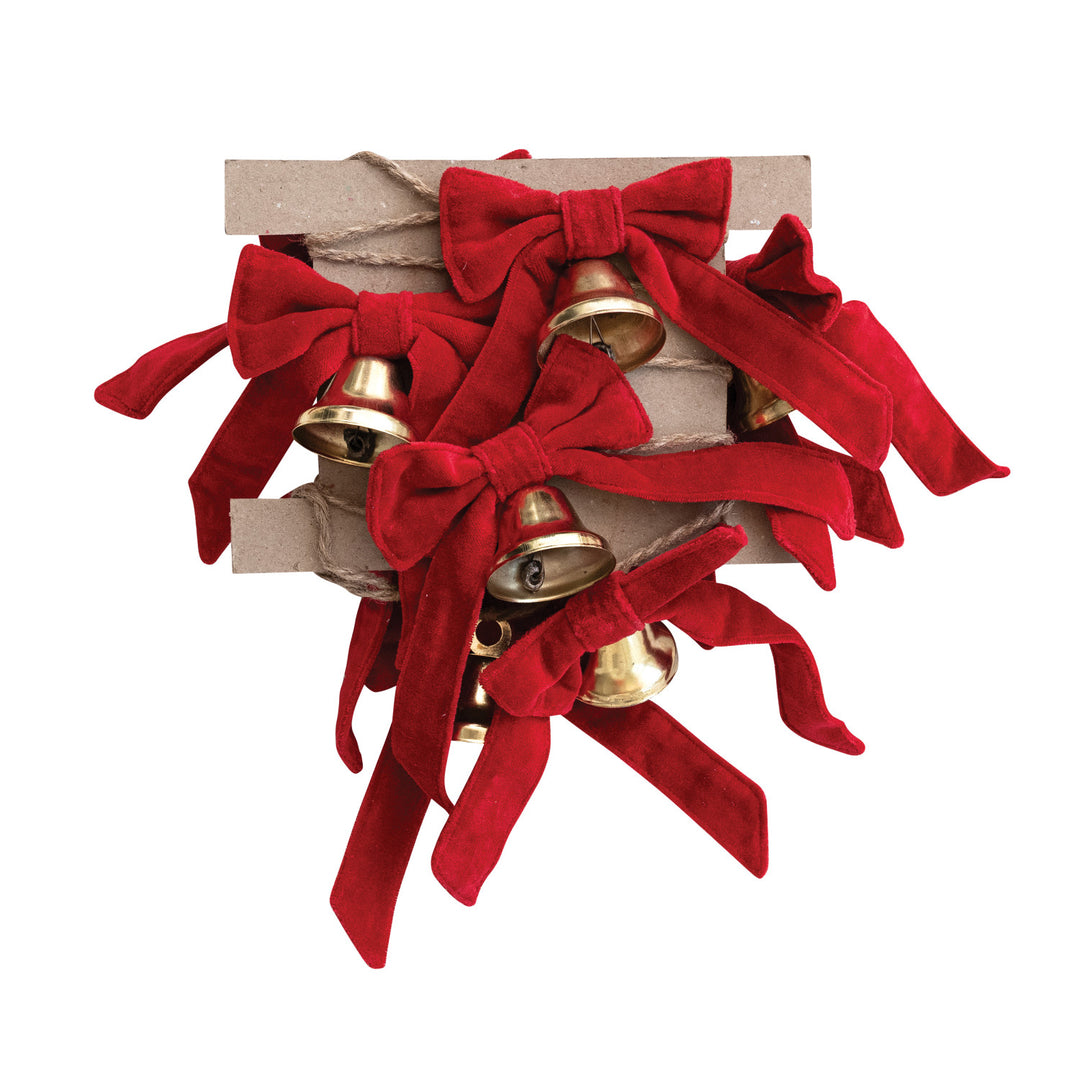 GOLD BELL GARLAND WITH RED VELVET BOWS