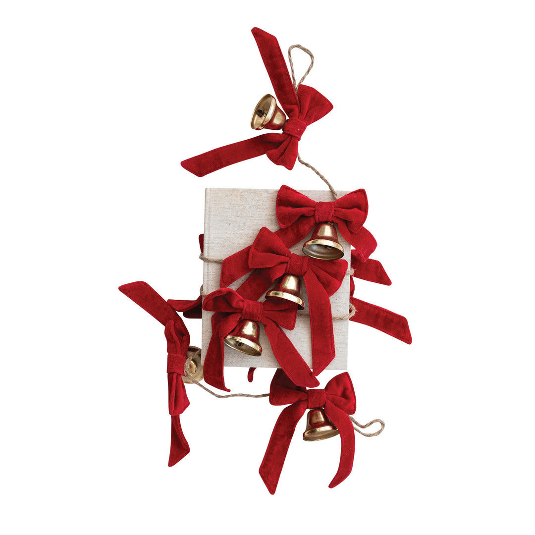 GOLD BELL GARLAND WITH RED VELVET BOWS