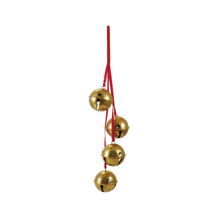 HANGING GOLD BELLS ON RED VELVET RIBBON