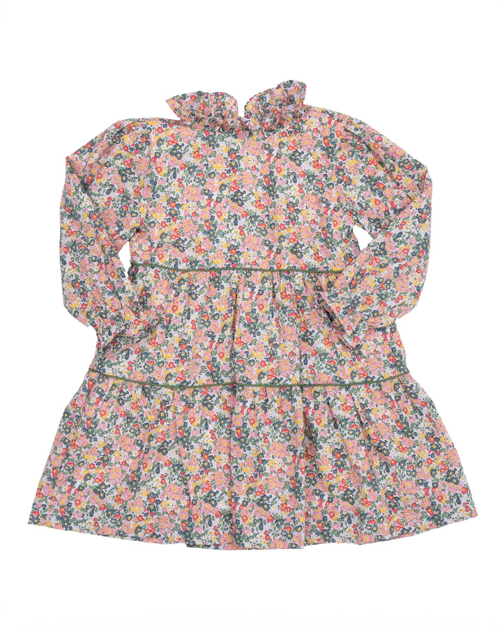 Floral dress with ruffled sleeves on a white background