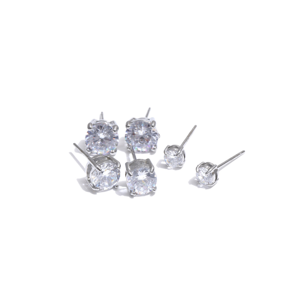Silver Classic CZ stud earring set with three graduated pairs