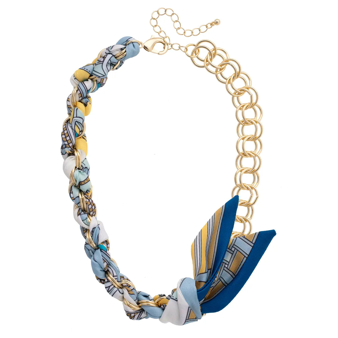LIGHT BLUE & YELLOW DESIREE SCARF NECKLACE