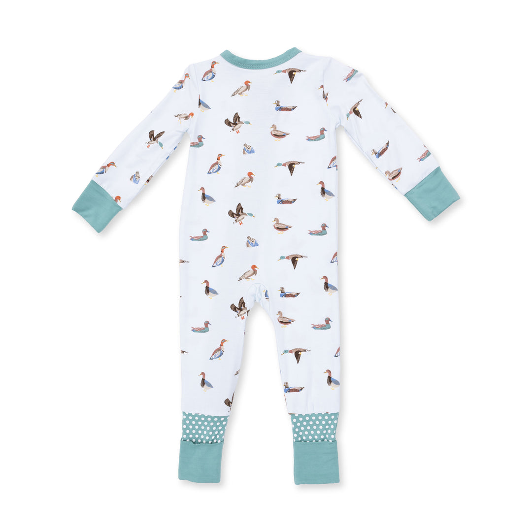Angel Dear American Ducks Convertible Romper alternate view of the baby romper showing the american ducks design and coordinating trim
