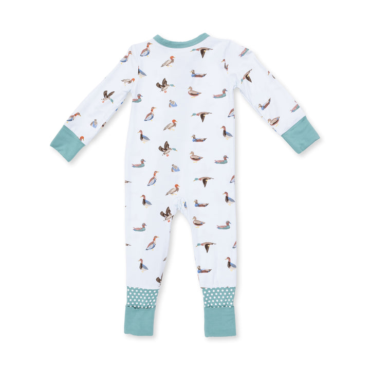Angel Dear American Ducks Convertible Romper alternate view of the baby romper showing the american ducks design and coordinating trim